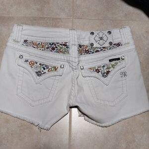 Women's White Embellished Shorts